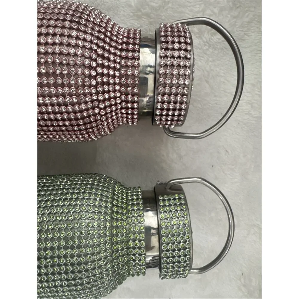 Stainless Steel Water Bottles Set Of Two - Pink Green - Party Bedazzled 16 Oz